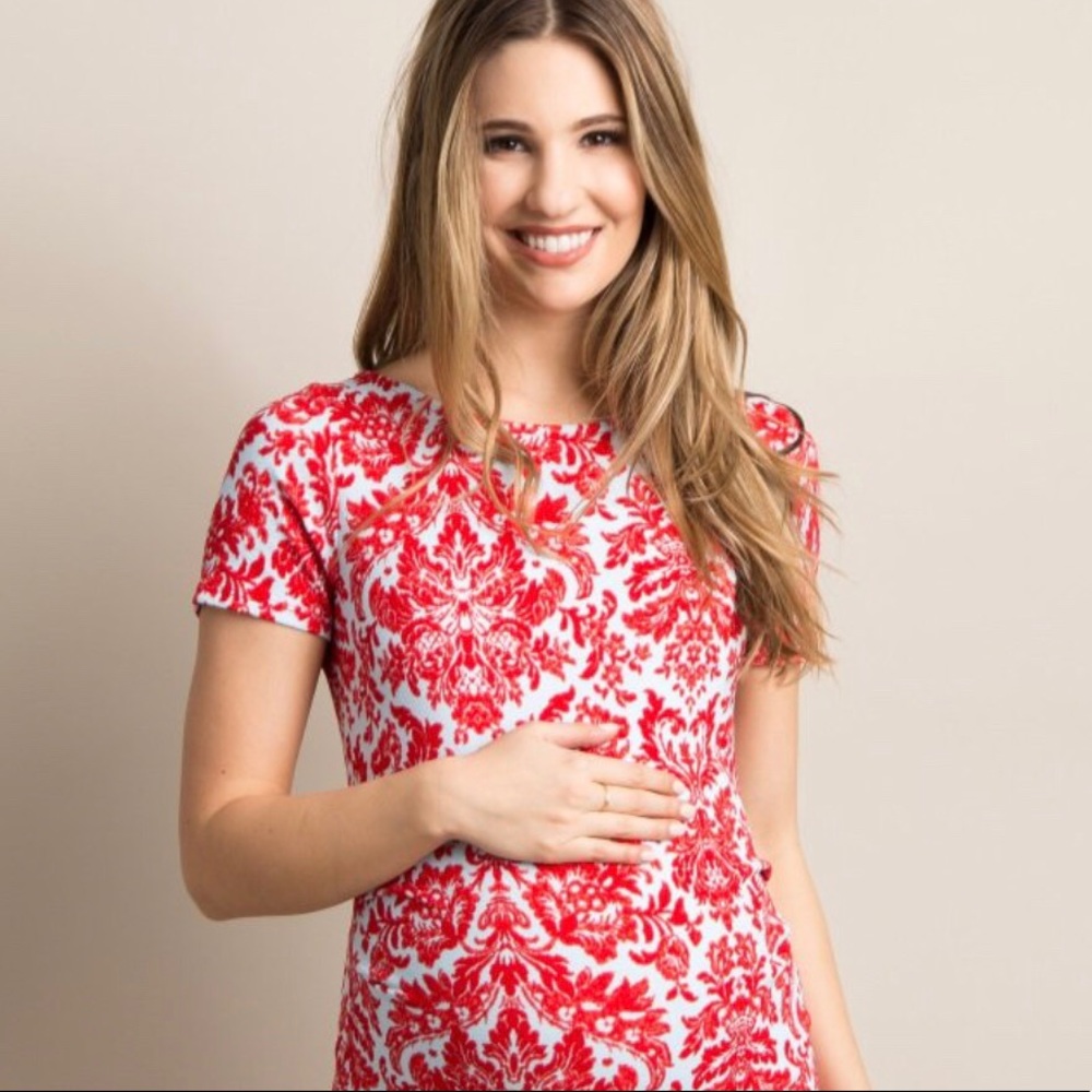 Blue damask maternity dress